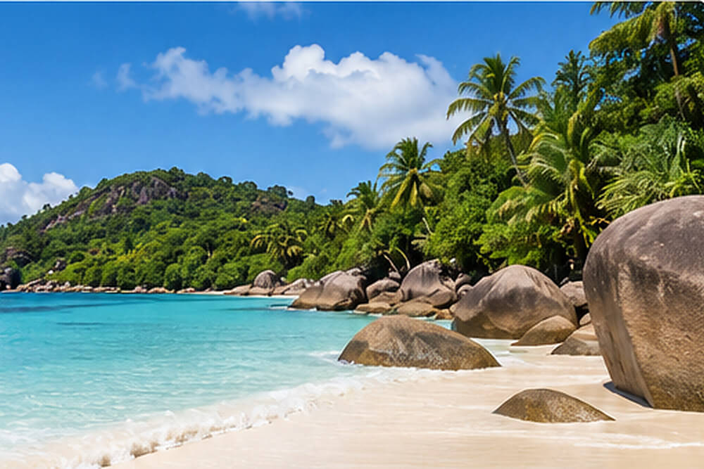 Granitowe głazy i zatoka Anse Lazio na Praslin