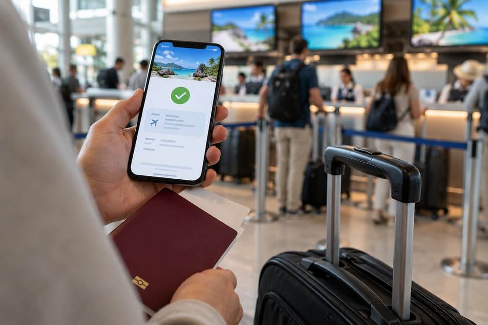 Potwierdzenie Travel Authorisation zapisane w telefonie przed odprawą